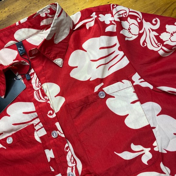 NWT Z & I floral button front collar shirt top red beige tan nude long sleeve M - Picture 5 of 12